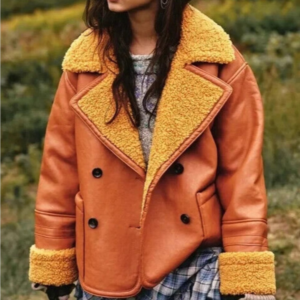 Sherpa Faux Leather winter coat.